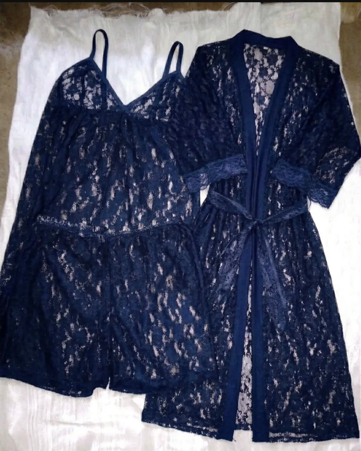 Luxury 3 Pcs Transparent Nighty (Gown Top Shorts)Net Lace Comfortable And Light weight Lingerie Set