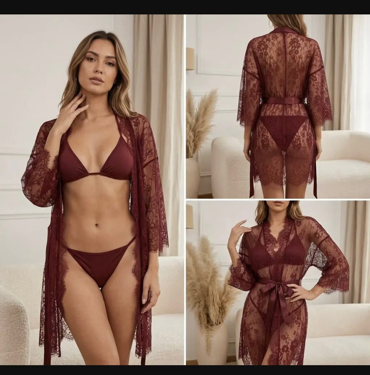 Net Lace Comfortable And Lightweight Lingerie Set / 3 Pcs
Nighty (Gown Bra Panty)