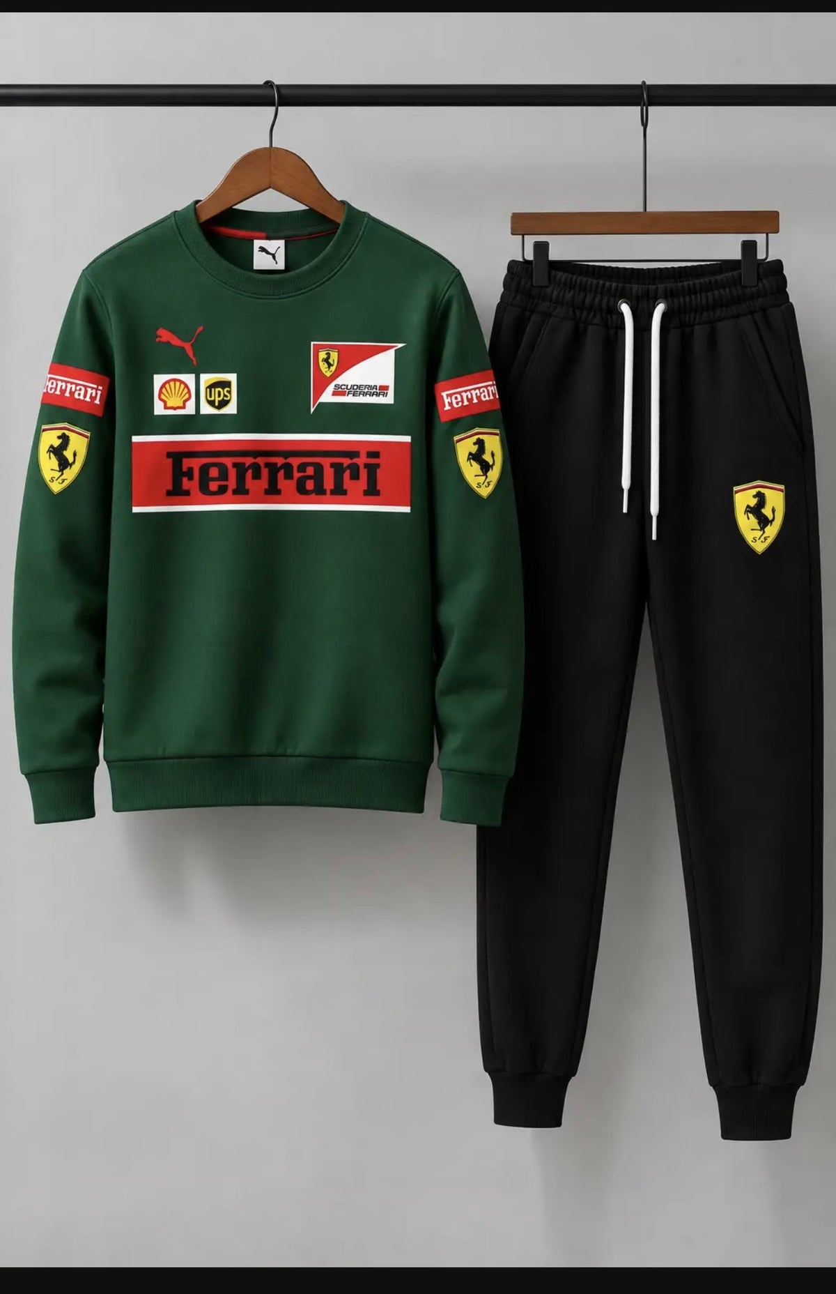 Ferrari Printed 2 Piece Tracksuit Set - Green & Black