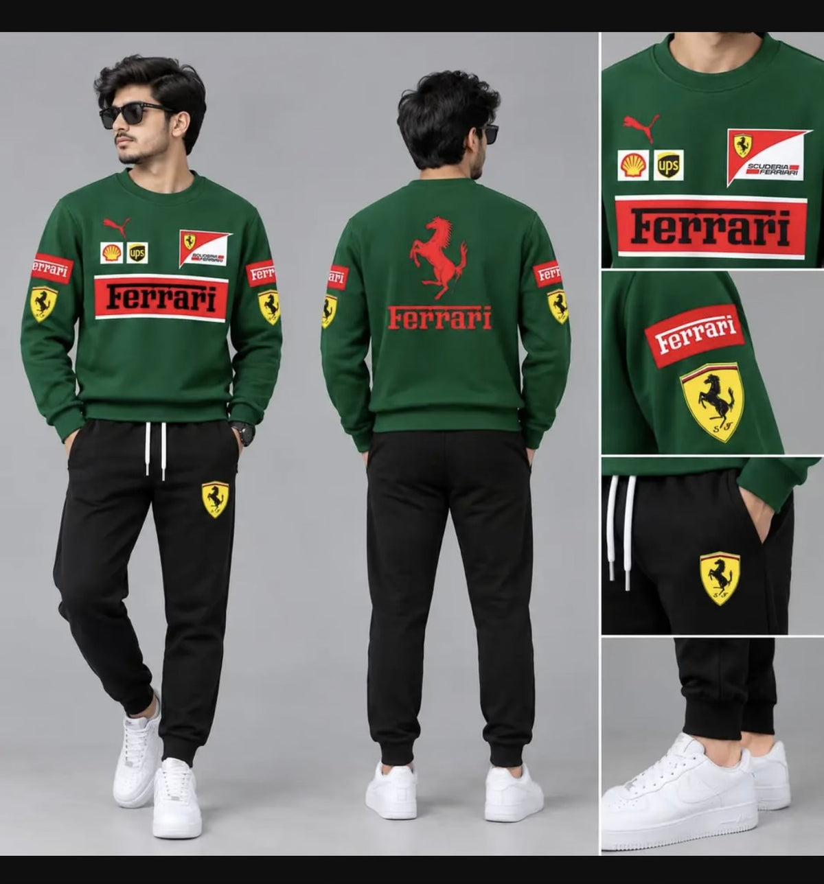Ferrari Printed 2 Piece Tracksuit Set - Green & Black
