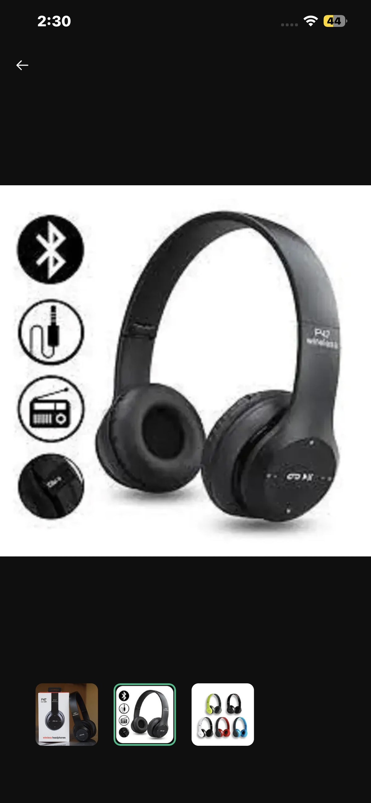 Wireless Headphones, P47 Bluetooth Foldable Headset with Microphone Support FM Radio TF for PC TV Smart Phones & Tablets Etc
