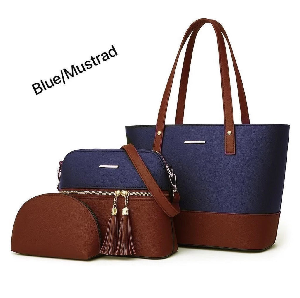 Women PU Leather 3-Piece Multicolor Handbag Set
