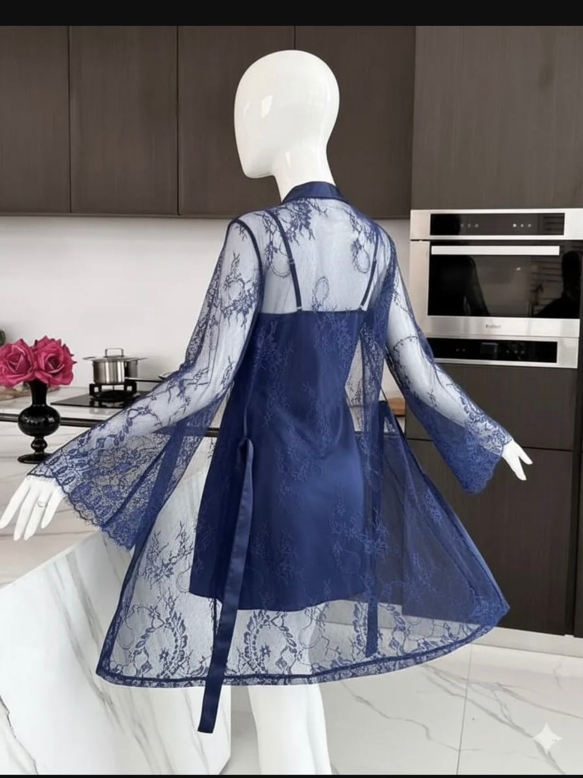 Blue Lace Camisole Set for Women