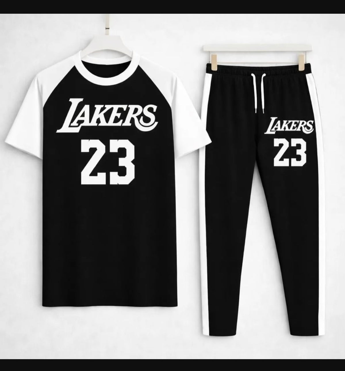 Men's Lakers 23 Printed Cotton Track Suit Black White
Stripe