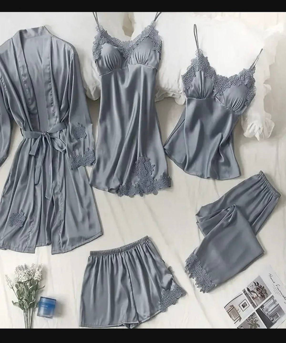 5Pc Bridal Nightwear Set (Gown,Camisole, Shorts,Trouser)