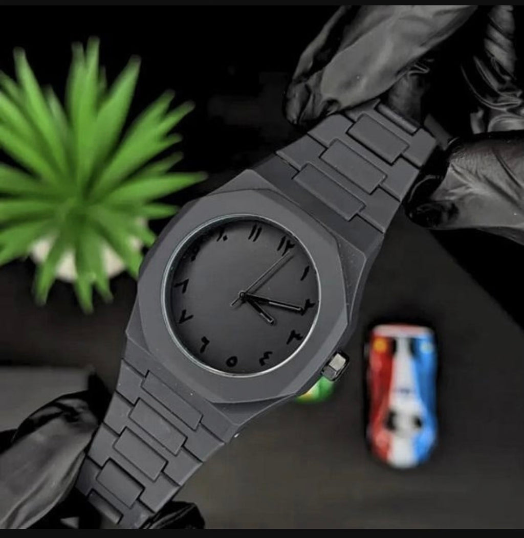 Men's Black Arabic Aura Quartz Watch Water Resistant