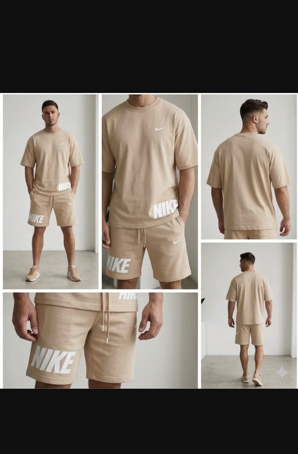 Men Dri Fit Printed Track Suit Beige Slim Fit 2 Pcs