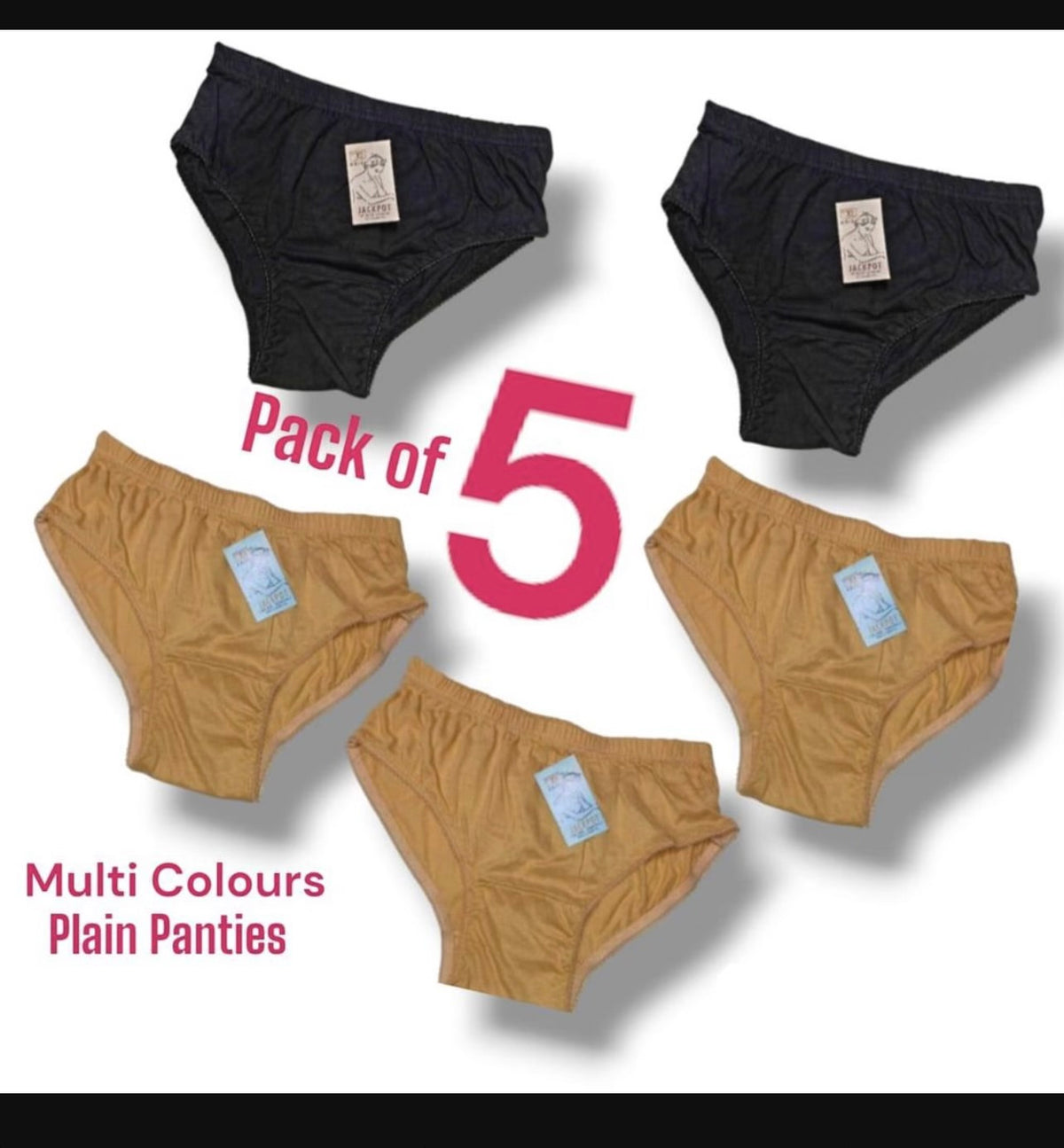 Women Cotton Plain Panties Pack of 5 Multi Colors