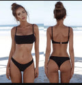 Women Solid Color Bikini Strap Swimsuit White