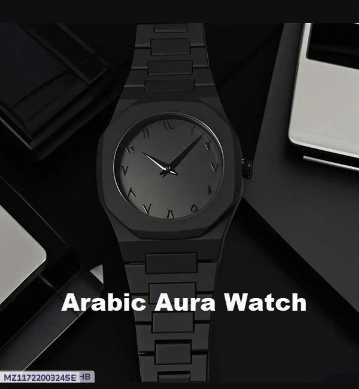 Men's Black Arabic Aura Quartz Watch Water Resistant