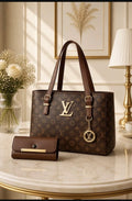 Women's Brown Leather Shoulder Bag with Card Holder