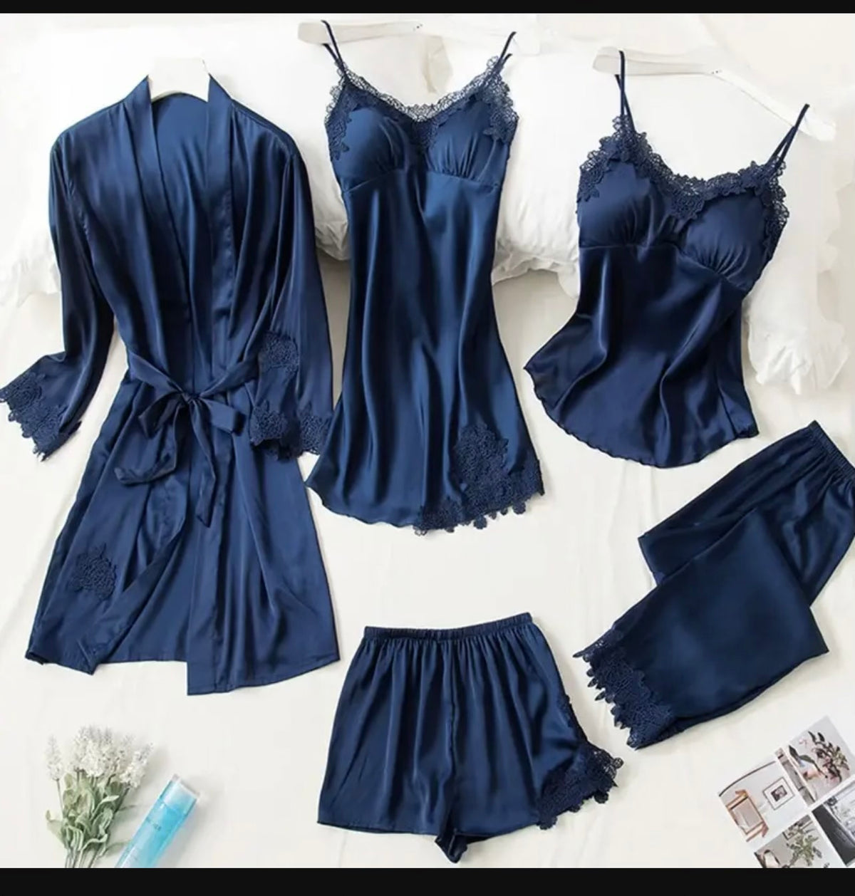 5Pc Bridal Nightwear Set (Gown,Camisole, Shorts,Trouser)