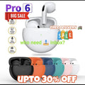 Pro 6 Hi-Fi Wireless Airbuds 5.0 Bluetooth Earphone Slim small size with Charging Case White