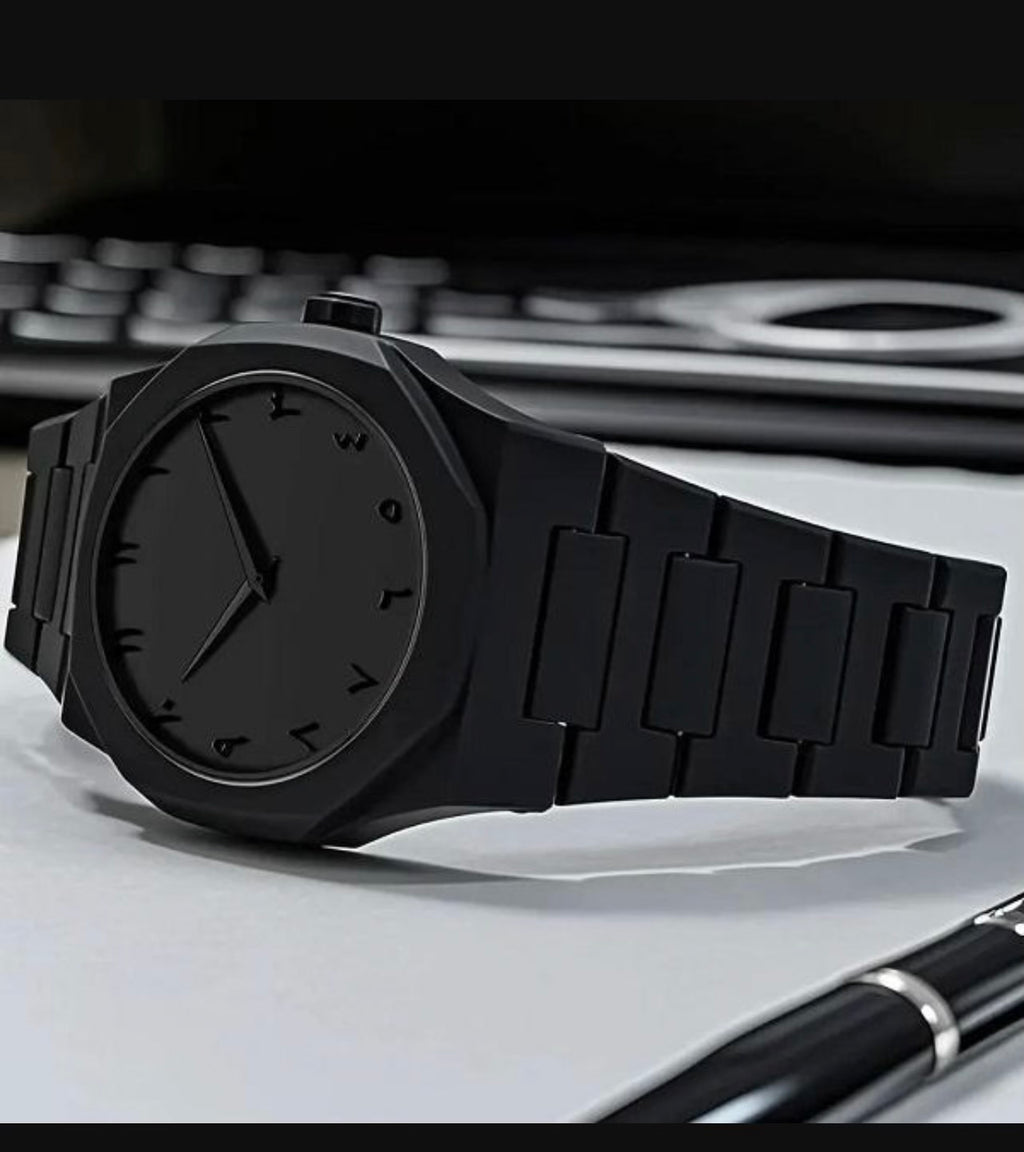 Men's Black Arabic Aura Quartz Watch Water Resistant