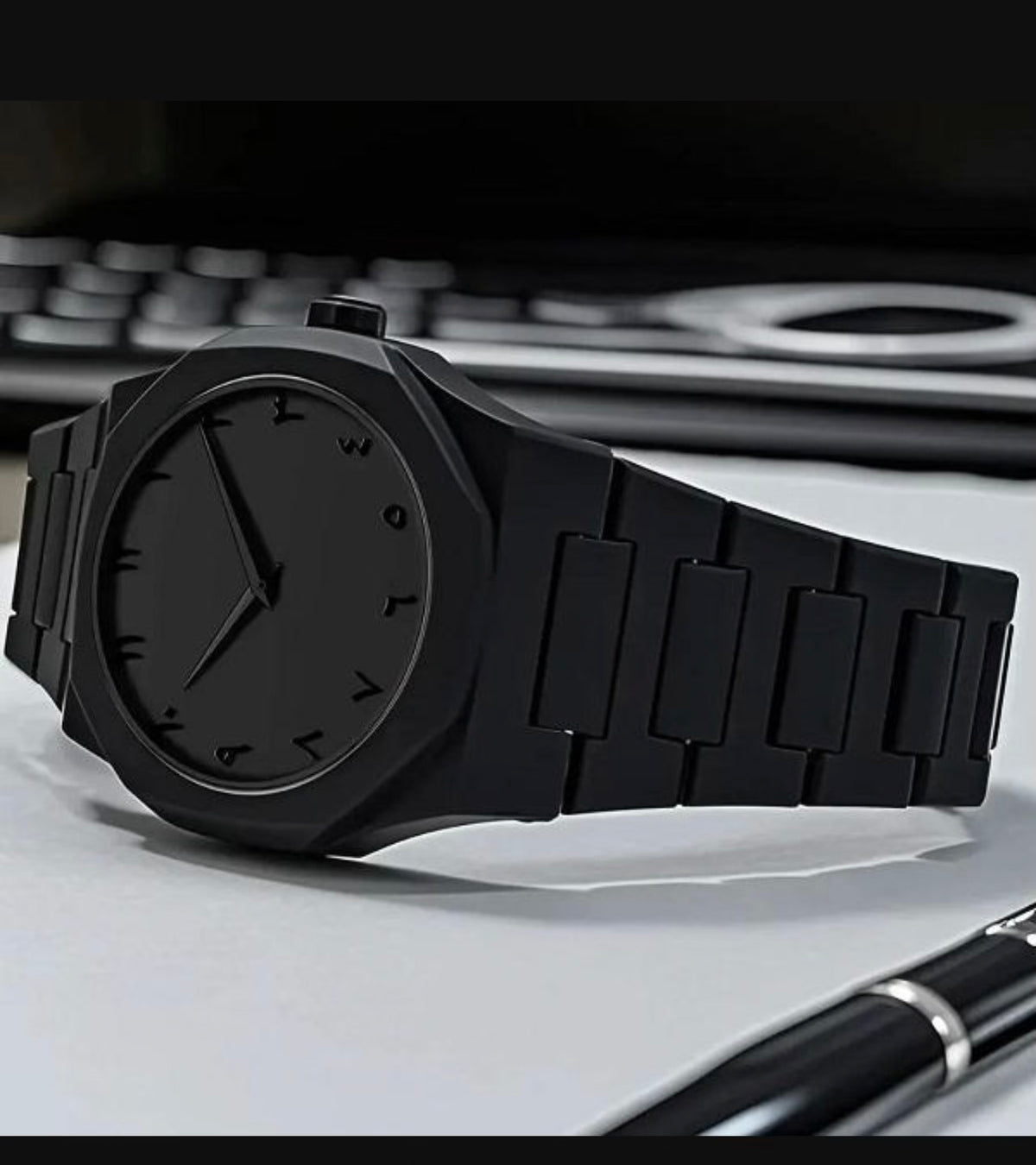 Men's Black Arabic Aura Quartz Watch Water Resistant