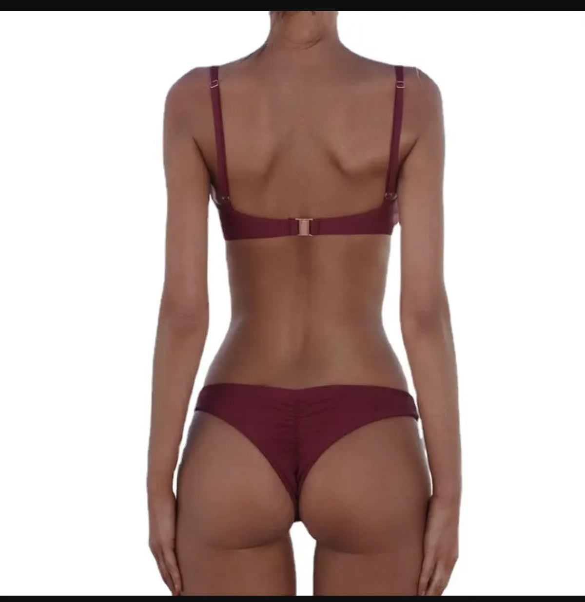 Women Solid Color Bikini Strap Swimsuit White