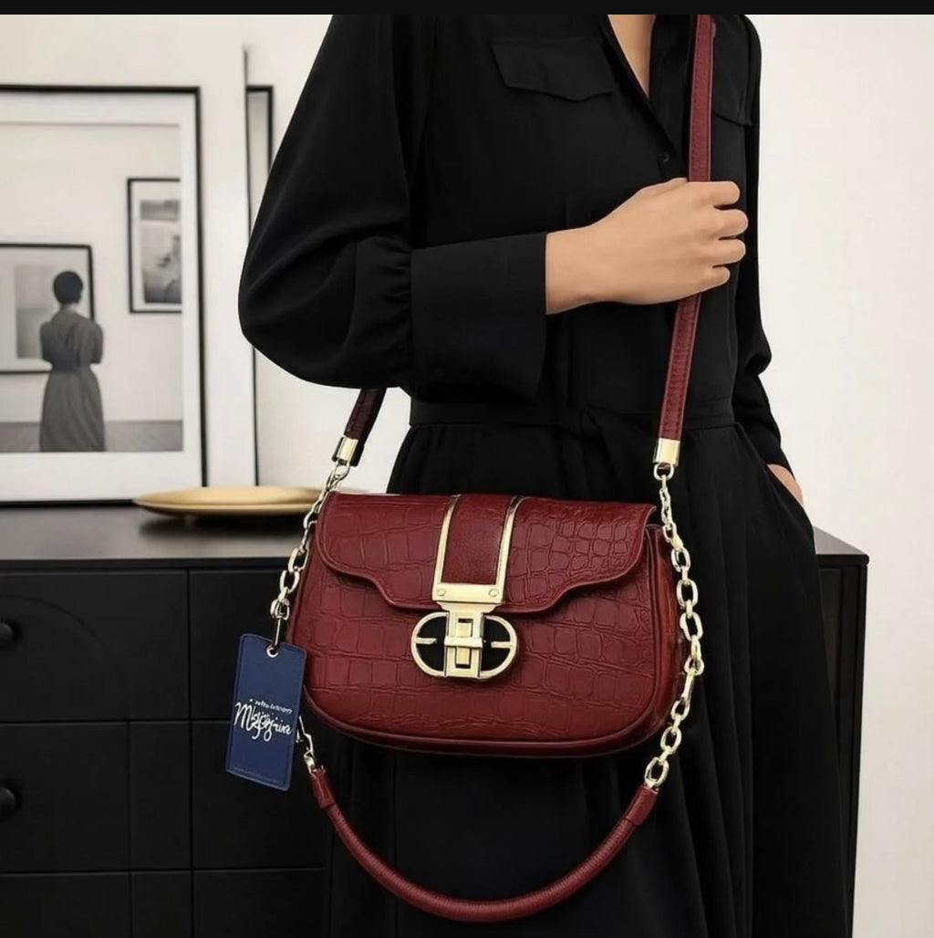 Maroon Leather Shoulder Bag for Women
