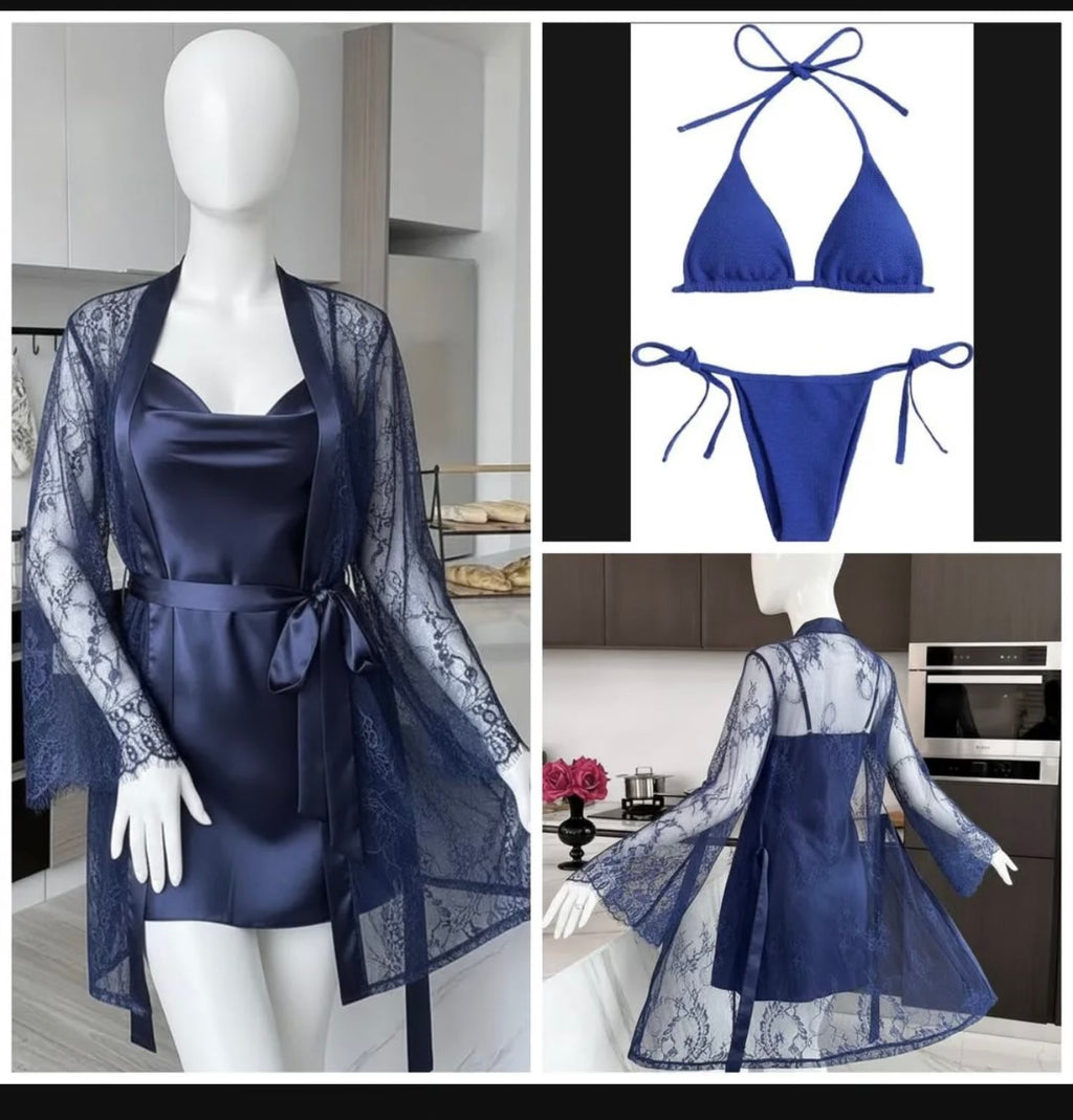 Blue Lace Camisole Set for Women