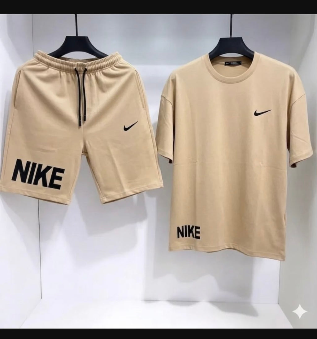 Men Dri Fit Printed Track Suit Beige Slim Fit 2 Pcs