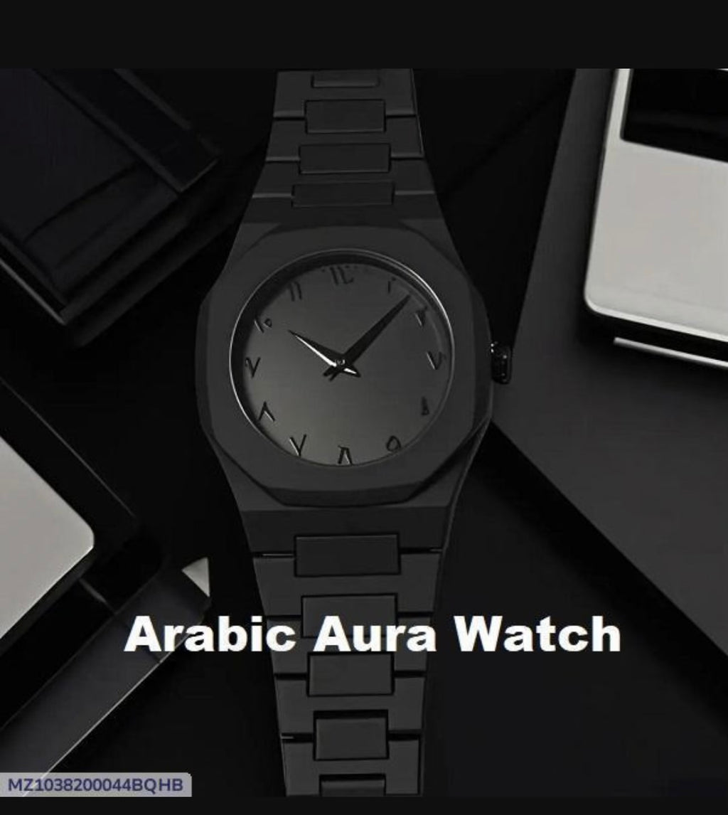 Men's Black Arabic Aura Quartz Watch Water Resistant