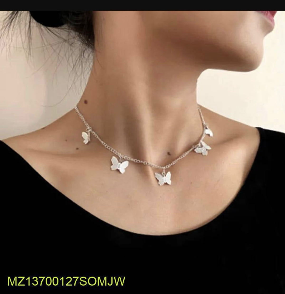 Silver Butterfly Choker Necklace Adjustable for Women