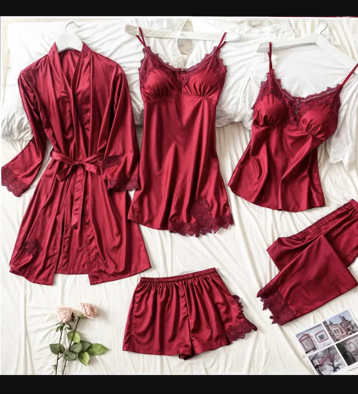 5Pc Bridal Nightwear Set (Gown,Camisole, Shorts,Trouser)