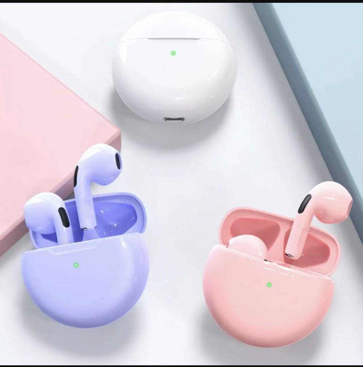 Pro 6 Hi-Fi Wireless Airbuds 5.0 Bluetooth Earphone Slim small size with Charging Case White