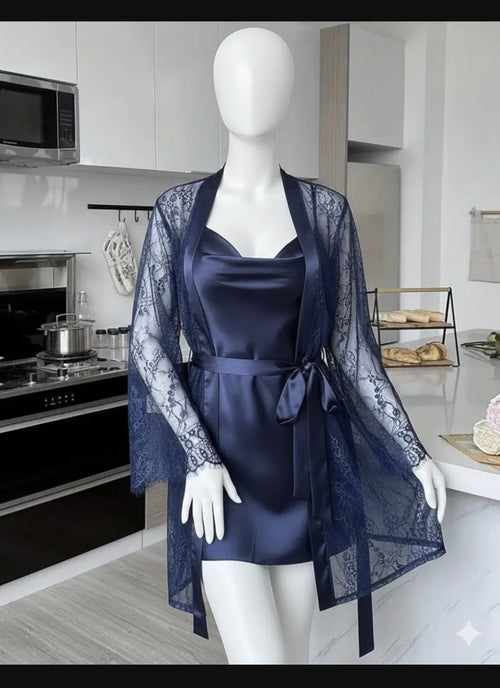 Blue Lace Camisole Set for Women