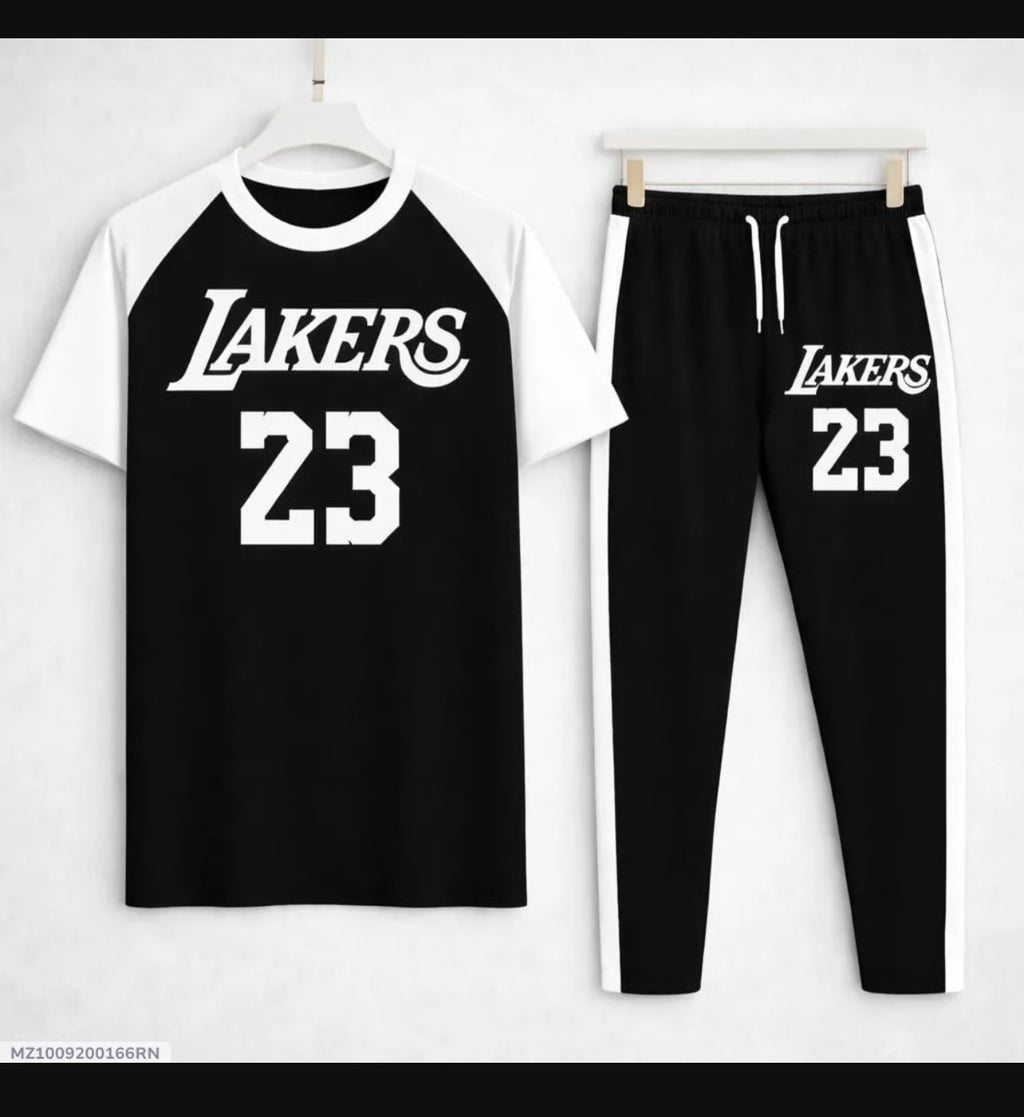 Men's Lakers 23 Printed Cotton Track Suit Black White
Stripe