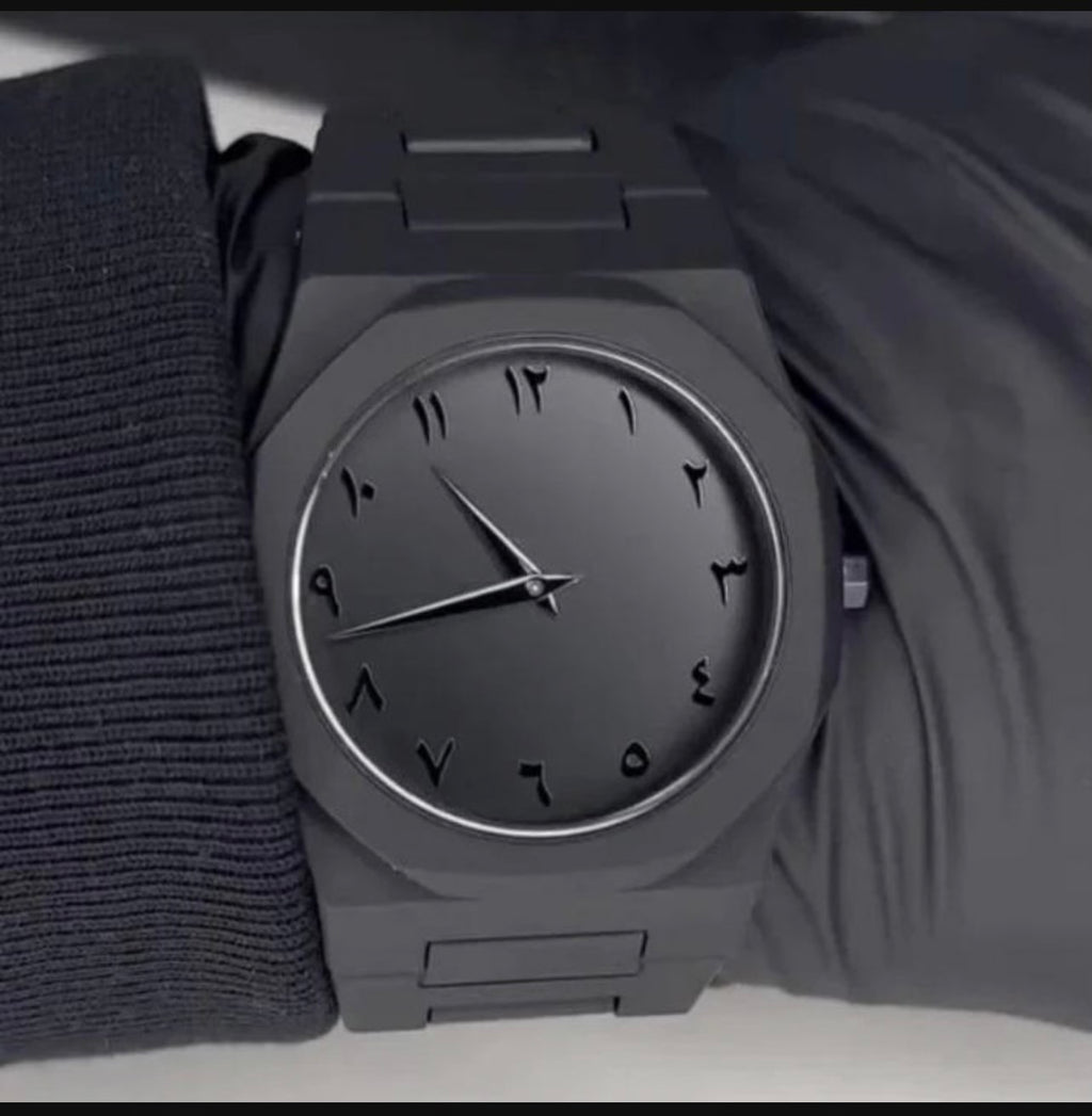 Men's Black Arabic Aura Quartz Watch Water Resistant