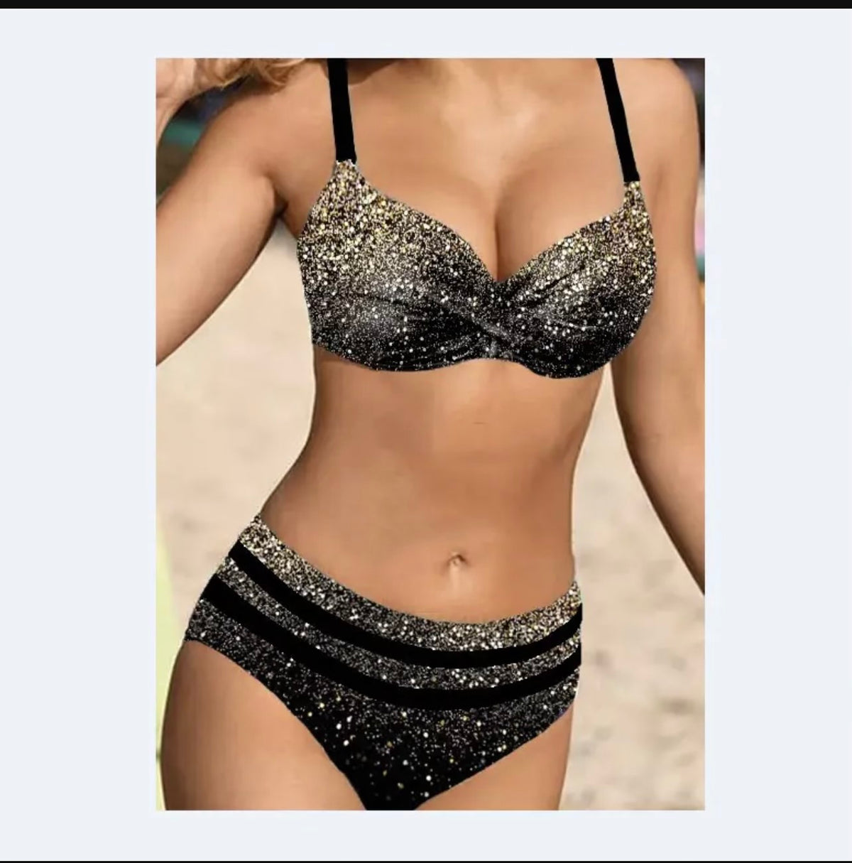 Black Sparkly Star Print Split Bikini Set