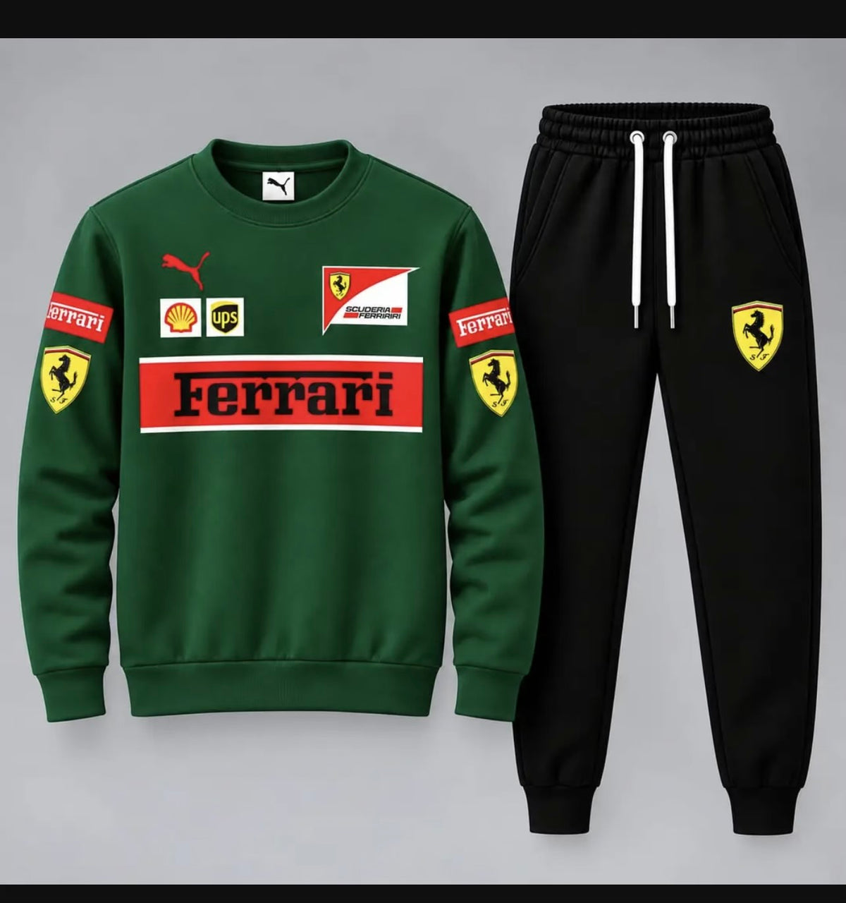 Ferrari Printed 2 Piece Tracksuit Set - Green & Black