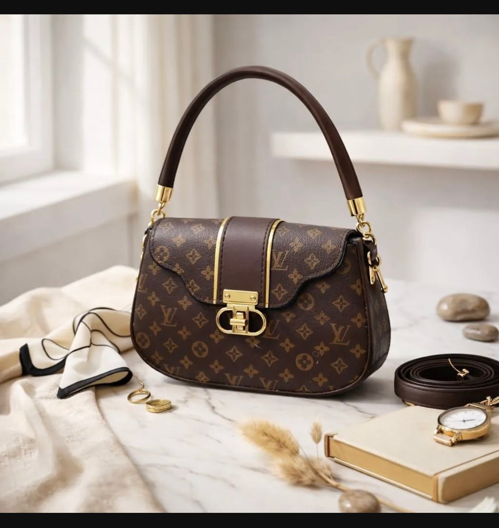Women's Brown Leather Shoulder Bag with Chain Strap