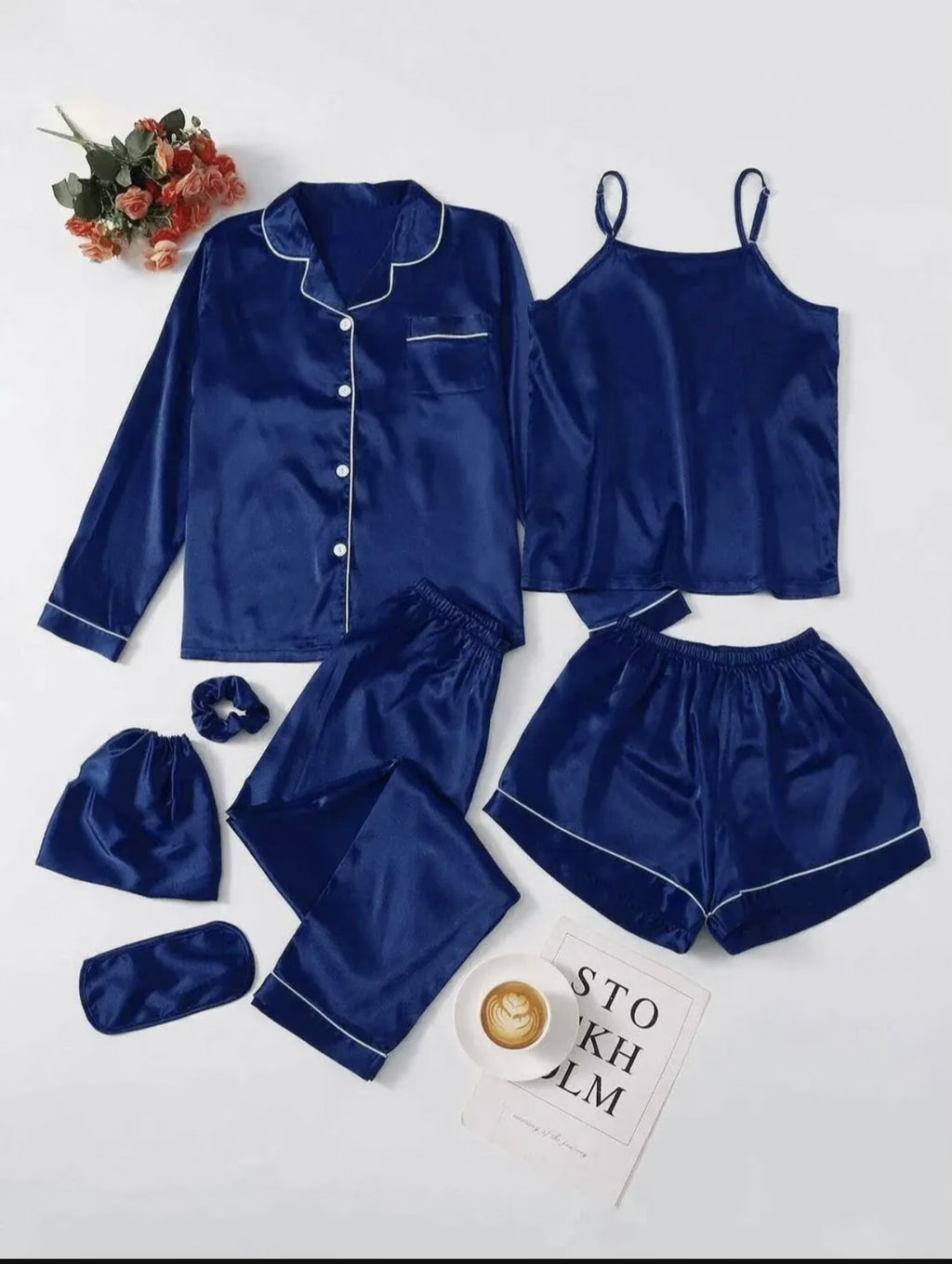 7 Pcs Women's Shamose Silk Nightwear Set