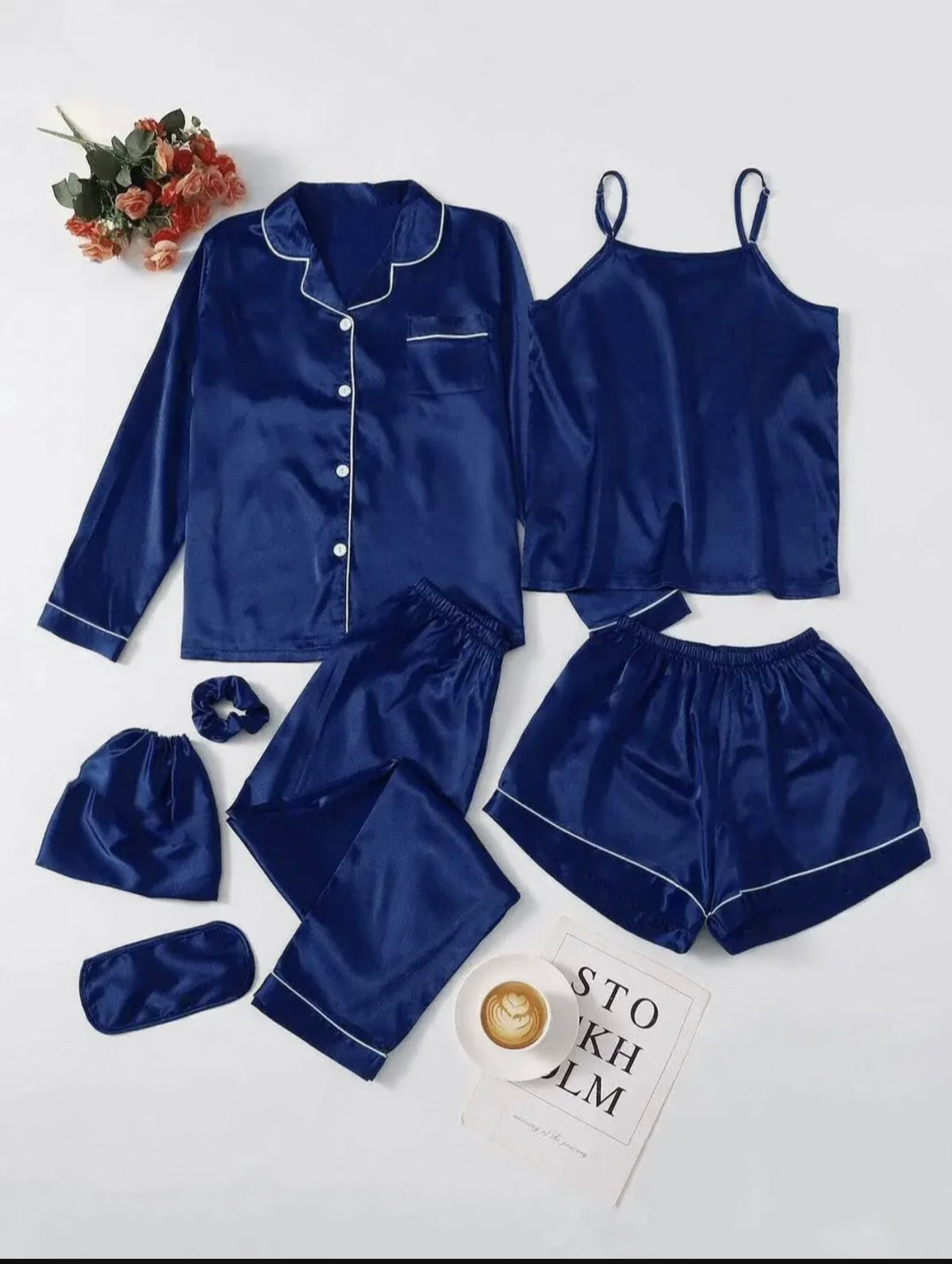 7 Pcs Women's Shamose Silk Nightwear Set