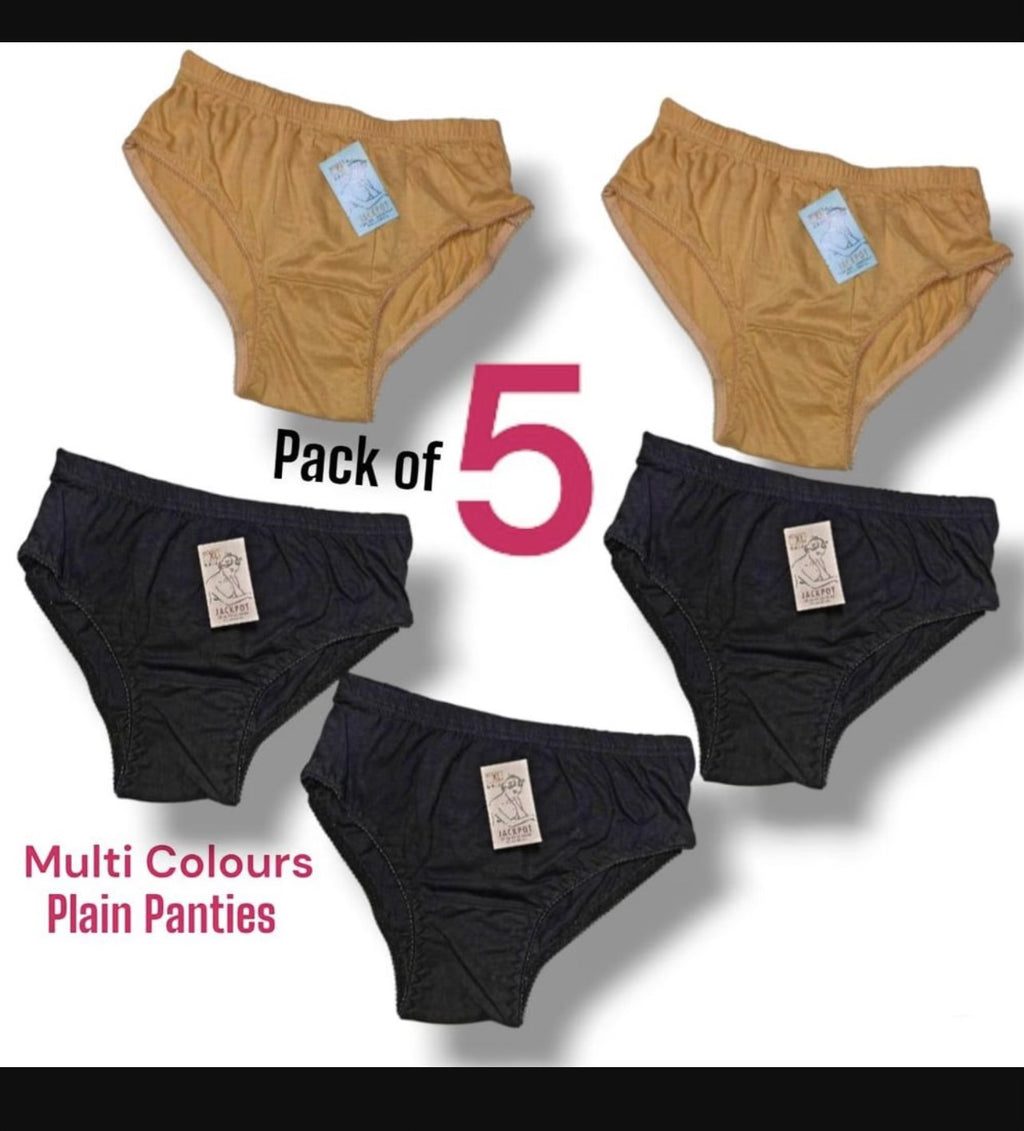 Women Cotton Plain Panties Pack of 5 Multi Colors