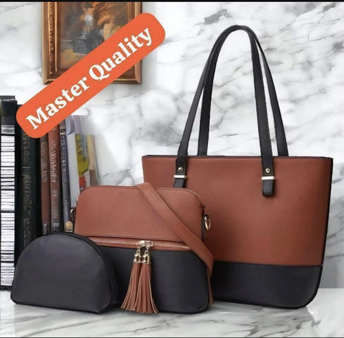 3-Piece Brown Black Luxury Tote Set for Women